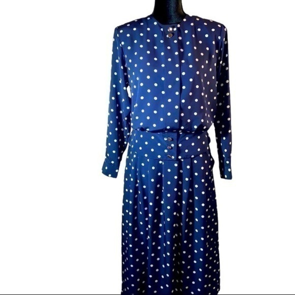 Vintage CHAUS 2pc Navy & white polka dot skirt set Sz 10